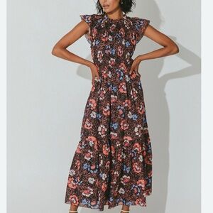 Colonels Ruffled Tiered Maxi Dress in blue black and Pink M